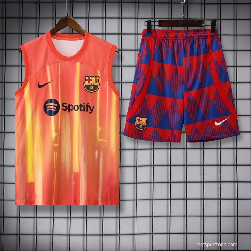 23-24  Barcelona Orange Vest Jersey+Shorts