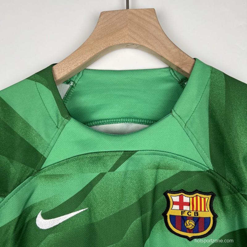 23/24 Kids Barcelona Goalkeeper Green Jersey Size 16-28