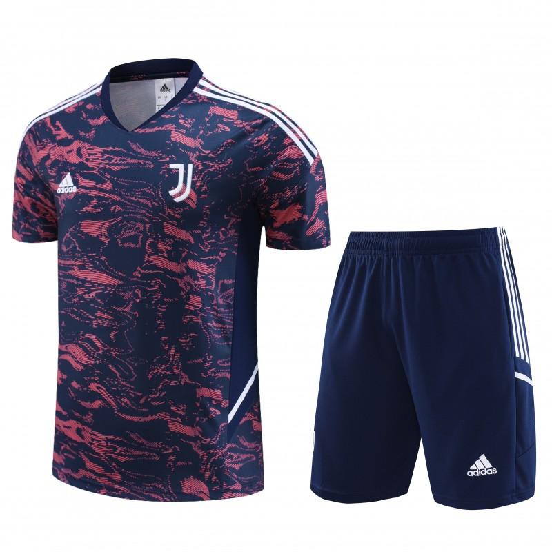 23 24 Juventus Red Navy Stripe Short Sleeve+Shorts