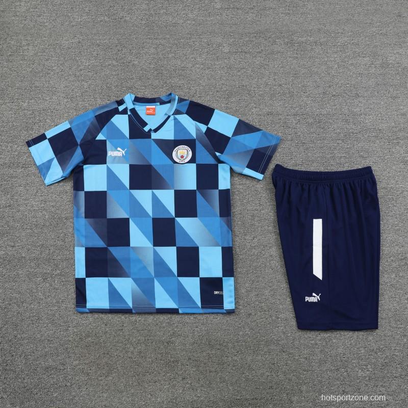 23 24 Manchester City Black Blue Short Sleeve+Shorts