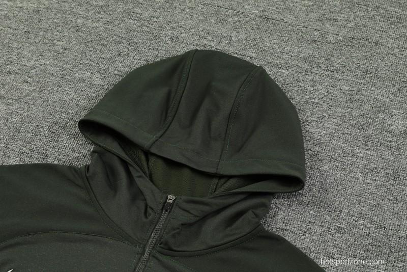 23/24 Barcelona Dark Green Hoodie Half Zipper Jacket+ Pants