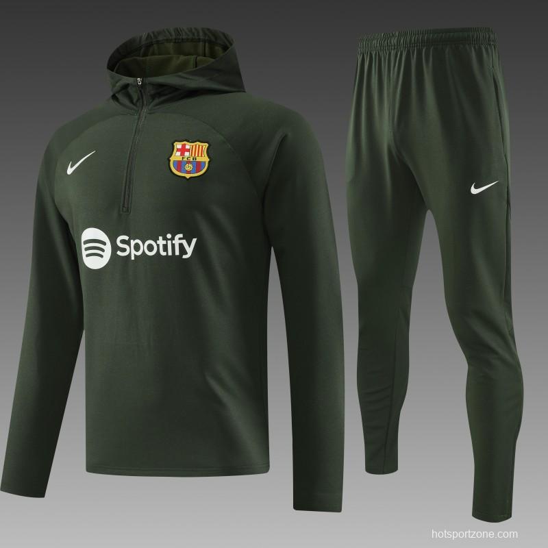 23/24 Barcelona Dark Green Hoodie Half Zipper Jacket+ Pants