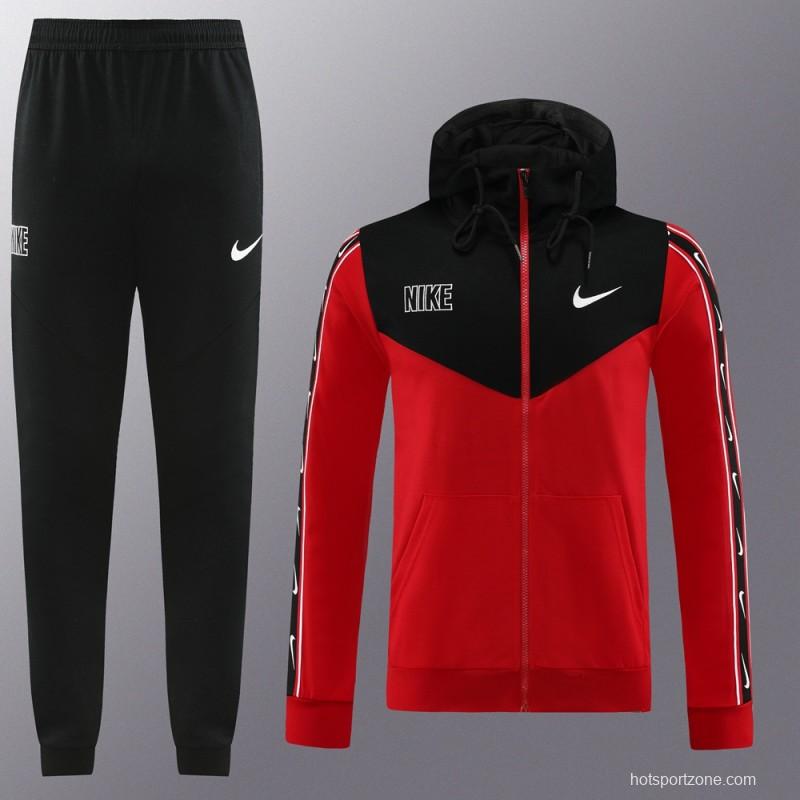 23/24 NIKE Black/Red Full Zipper Hooide Jacket+Pants