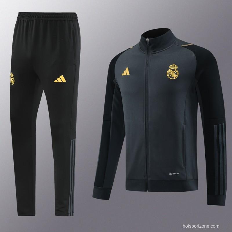 23/24 Real Madrid Grey/Black Full Zipper Jacket+Pants