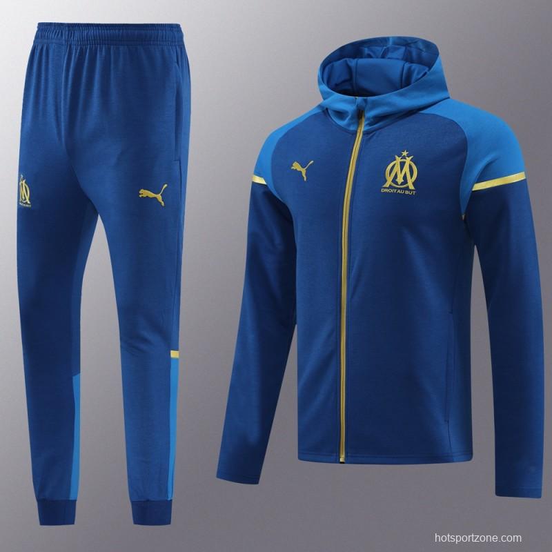 23/24 Olympique Marseille Blue Full Zipper Hoodie Jacket+Pants