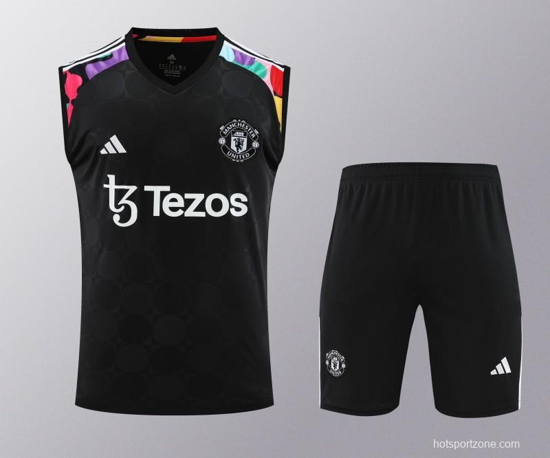 24/25 Manchester United Black Vest Jeresy+Shorts
