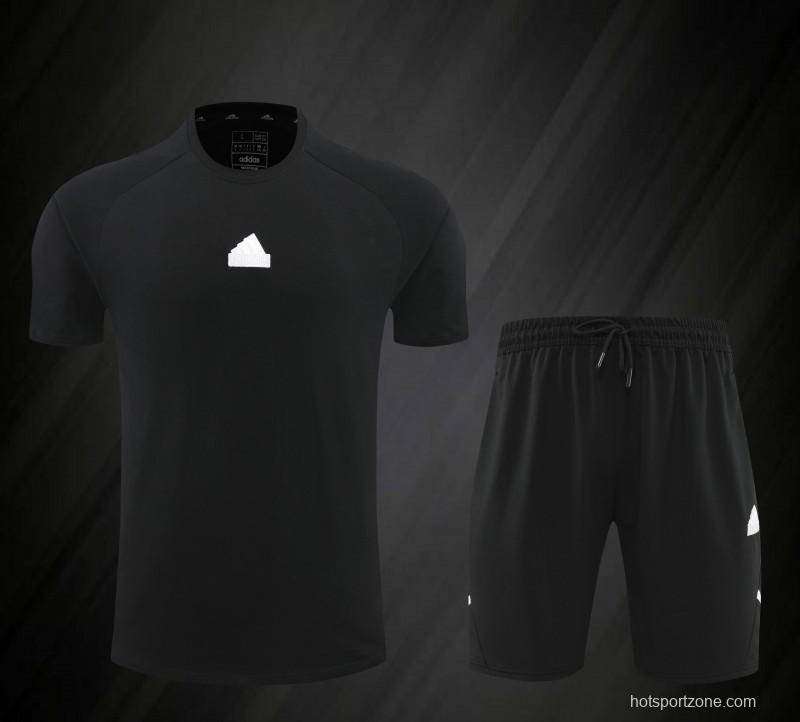 23/24 Adidas Black Cotton Short Sleeve Jersey+Shorts