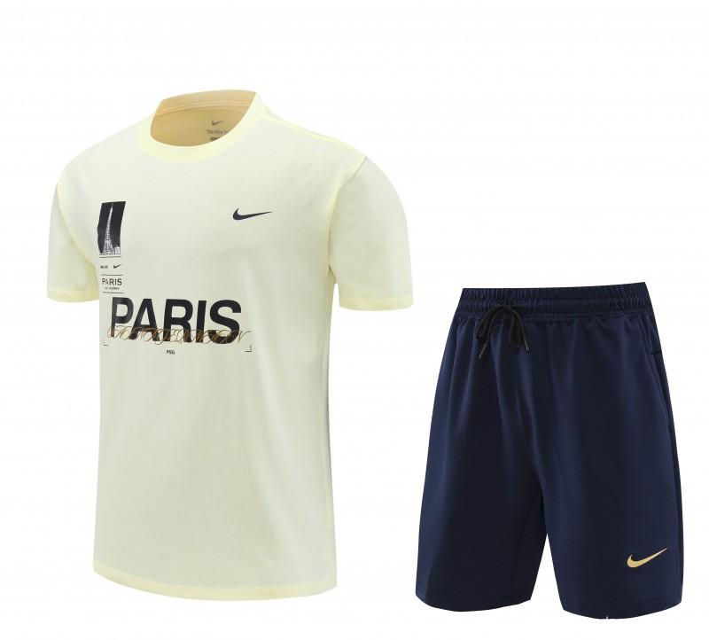 23/24 PSG Light Yellow Cotton Short Sleeve Jersey+Shorts