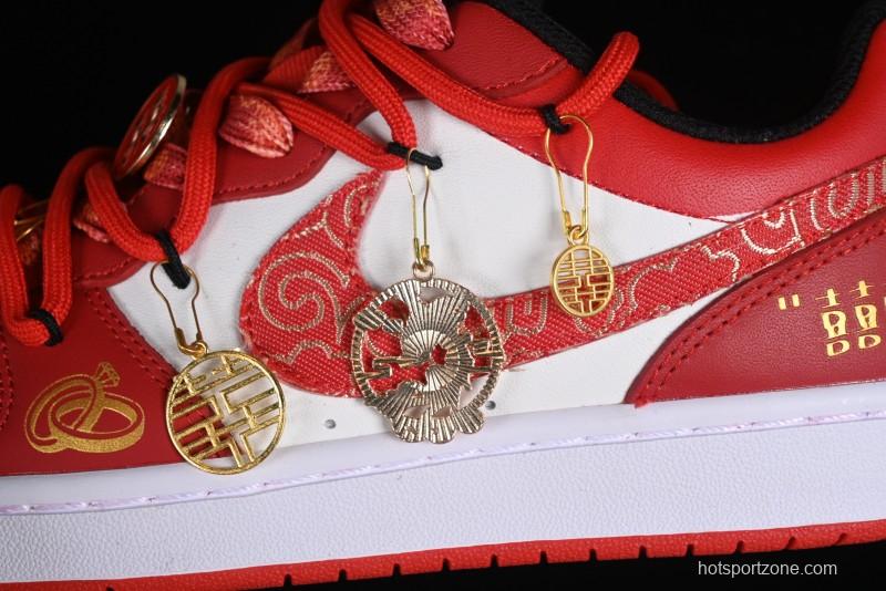 Nike Court Borough Chinese Traditional Style - Happy Marriage Custom Low-Top Skateboarding Shoes Non-Slip and Wear-Resistant - BQ5448-007