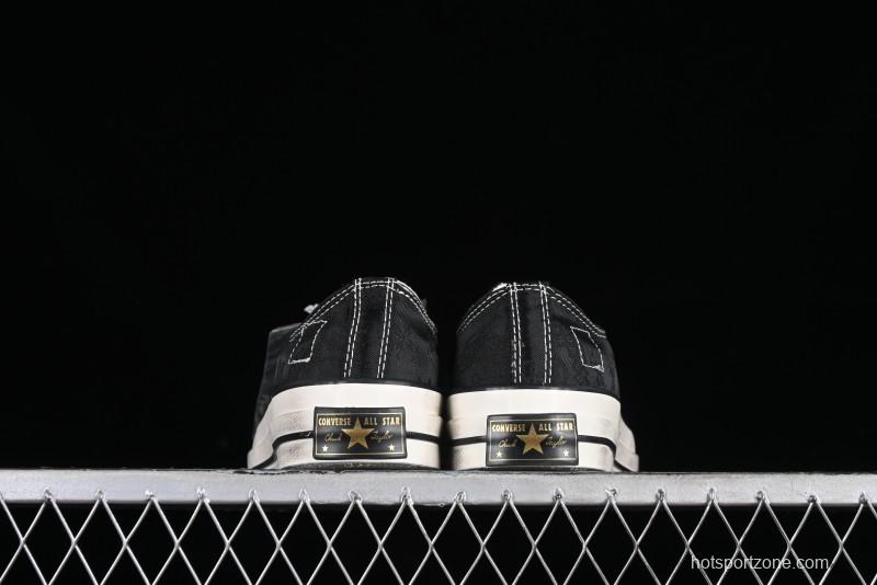 Clot x Fragment Design x Converse Custom Triple Collaboration Low-Top Sneakers with Distressed Black Silk and Brier Pattern - A10925C