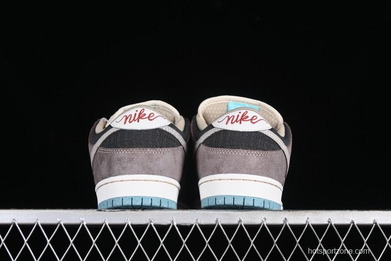Nike SB Dunk Low Retro Sneakers with Floral Embossed Design and Tiffany Blue Accents - FZ3129-200
