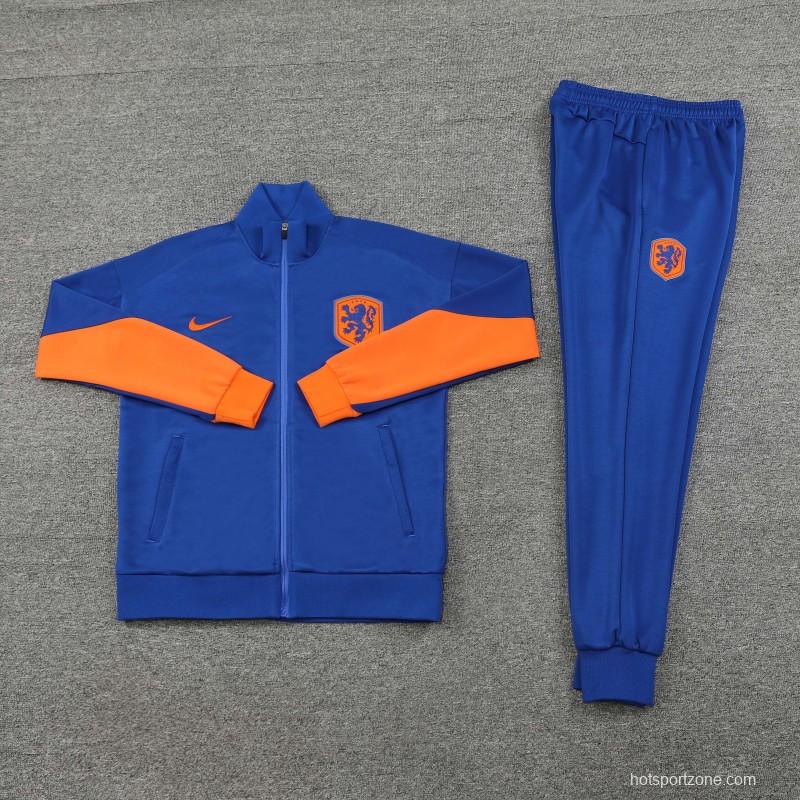 2024 Netherlands Blue Full Zipper Jacket +Long Pants