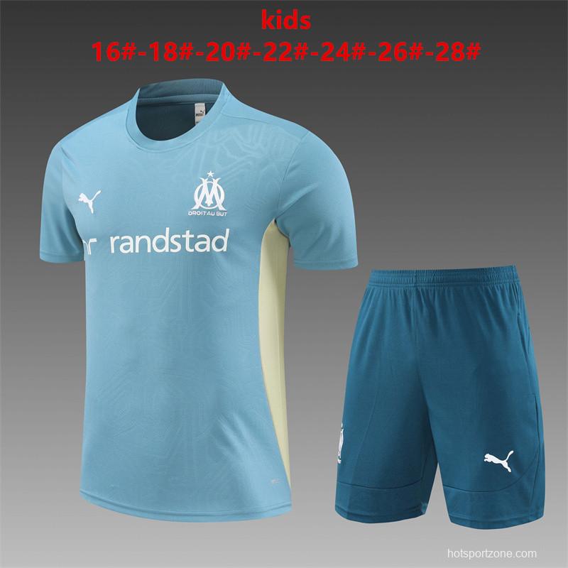 24/25 Kids Olympique Marseille Blue Short Sleeve Jersey+Shorts