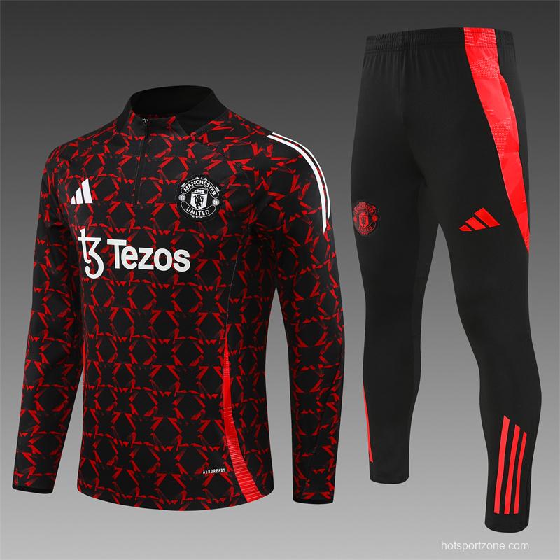 24/25 Manchester United Black/Red Special Half Zipper Jacket+Long Pants