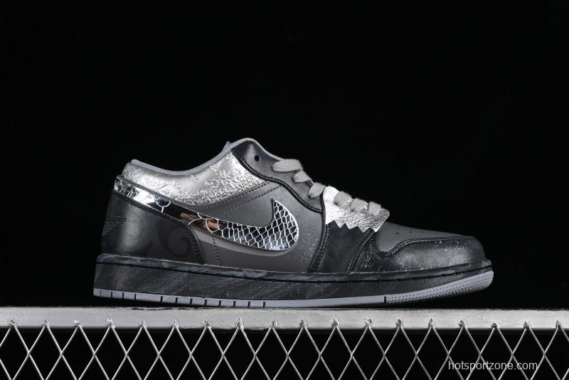 Nike Air Jordan 1 Low AJ1 Panda Prank Modern Gray Silver Black Low-top Casual Sneakers - 553560-053