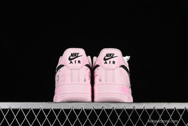 Nike Air Force 1 '07 Low Casual Sneakers with Anime-inspired Peach Pink Spray Design - CW2288-111