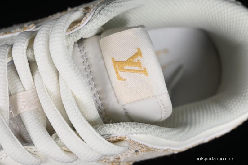 Nike SB Dunk Low LV Collaboration - Yellow Denim Beige with Yellow Swoosh Anniversary High-End Custom Low-Top Casual Skate Shoes - DJ2024-007