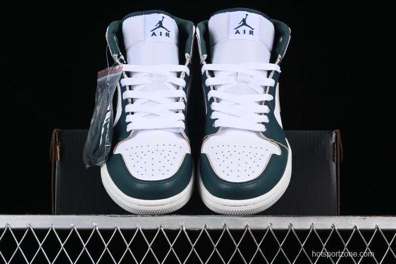 Nike Air Jordan 1 Mid Basketball Shoes with Oxidized Green Leather and Perforated Toe - FQ7720-103