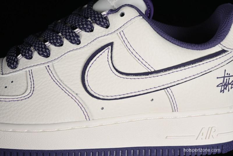 Stussy x Nike Air Force 1 '07 Low Retro Casual Sneakers with Reflective Military Purple - UN1635-222