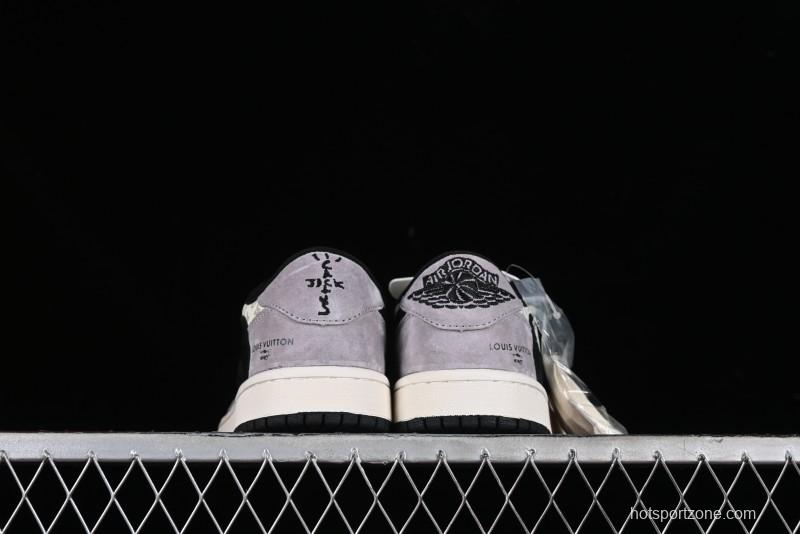 Nike Travis Scott x Fragment Design x Jordan Air Jordan 1 Low OG SP AJ1 LV Grey Black Pig Print Low-top Casual Sneakers - SJ2068-101