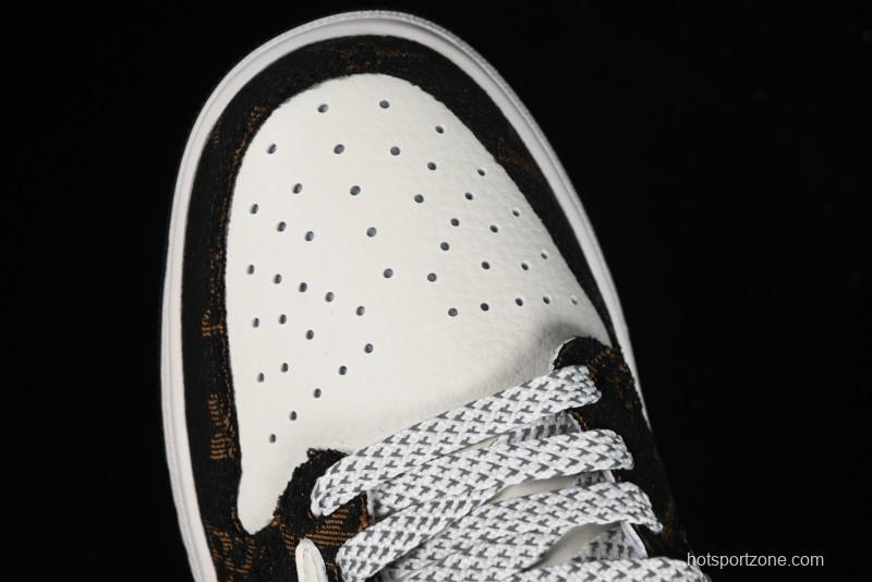 Nike Travis Scott x Fragment Design x Air Jordan 1 Low OG SP AJ1 LV Classic Black Gold Low-top Casual Sneakers - SJ2068-103