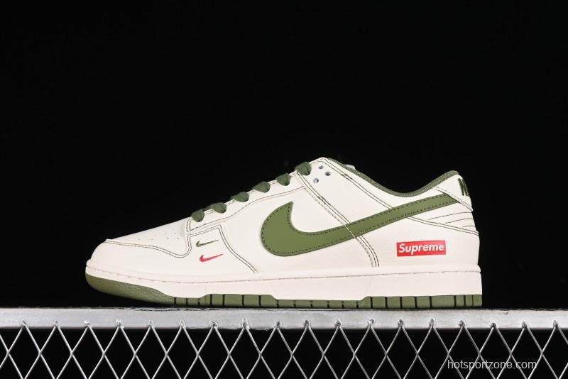 Nike SB Dunk Low Supreme Collaboration - Military Green Double Swoosh Anniversary Custom Low-Top Casual Sneakers - XX2025-319