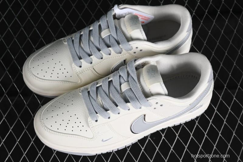 Stussy x Nike SB Dunk Low Retro Premium Sneakers in Off-White Light Grey Swoosh - DQ1098-377