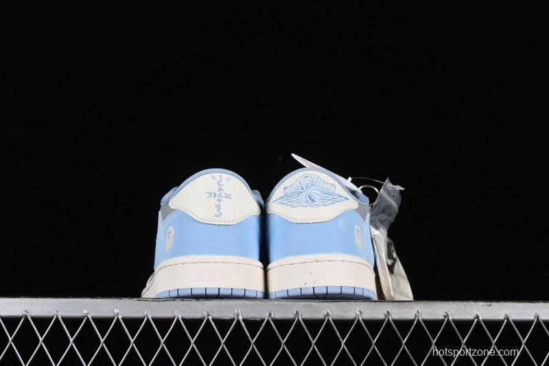 Nike Travis Scott x Fragment Design x Air Jordan 1 Low OG SP AJ1 LV Collaboration Deep Blue Low-Top Casual Sneakers - BB6588-104