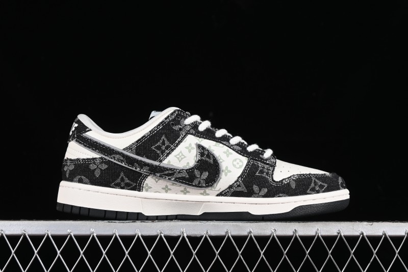 Nike SB Dunk Low LV Collaboration - Black Denim Print Anniversary Custom Low-Top Casual Sneakers - SJ2068-256