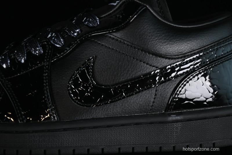 Nike Air Jordan 1 Low "Black Croc" Casual Sneakers with Crocodile-Embossed Leather - HJ7743-010