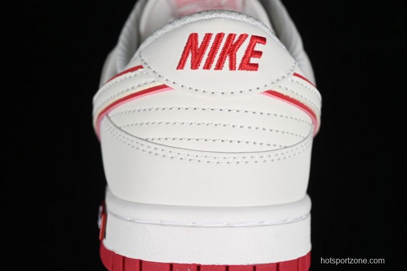 Nike SB Dunk Low Supreme Collaboration - Beige Red Mini Swoosh Anniversary Custom Low-Top Casual Skate Shoes - DJ2024-004