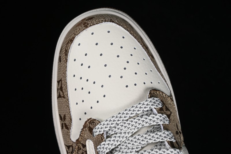 Nike Travis Scott x Fragment Design x Jordan Air Jordan 1 Low OG SP AJ1 LV Light Brown Print Casual Sneakers - SJ2068-102