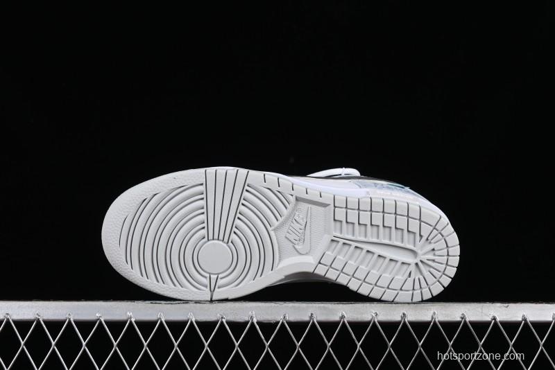 Nike Dunk Low Retro SB Casual Skate Shoes in Light Grey Blue with Silver Swoosh and Deconstructed Straps - HF0730-160