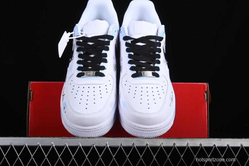 Nike Air Force 1 '07 Low Casual Sneakers with Anime-inspired Blue Spray Paint Design - CW2288-111