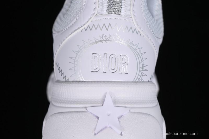 Dior Chrono Round Toe Lace-Up Lifestyle Casual Running Shoes - 10W WHITE
