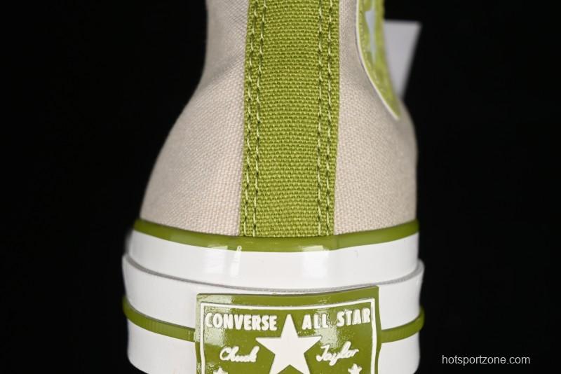 Converse Chuck 70 High Top Casual Canvas Sneakers with Light Beige Upper and Avocado Green Accents - A08530C