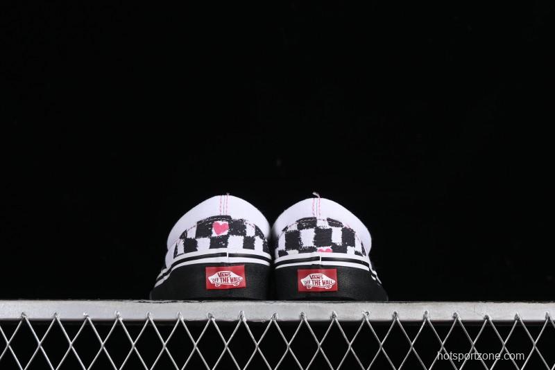 Vans Slip-On Classic Collaborative Hand-Painted Graffiti with Pink Accents and Crystal Outsole Checkerboard Slip-On - VN000CT5BPA