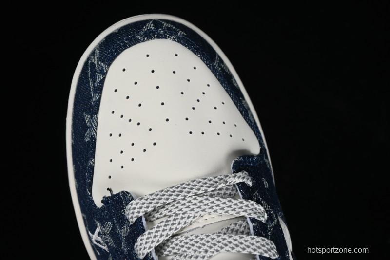 Nike SB Dunk Low LV Collaboration - Dark Blue Denim Anniversary High-End Custom Low-Top Casual Skate Shoes - XP3802-335