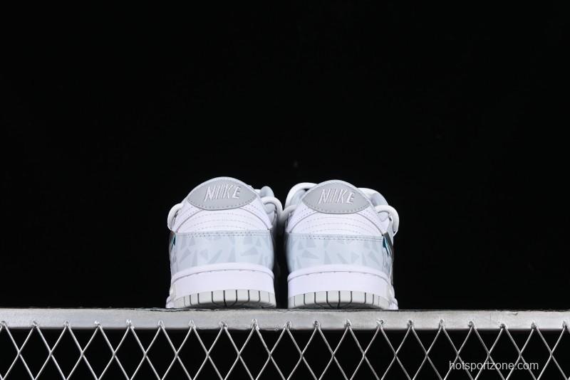 Nike Dunk Low Retro SB Casual Skate Shoes in Light Grey Blue with Silver Swoosh and Deconstructed Straps - HF0730-160