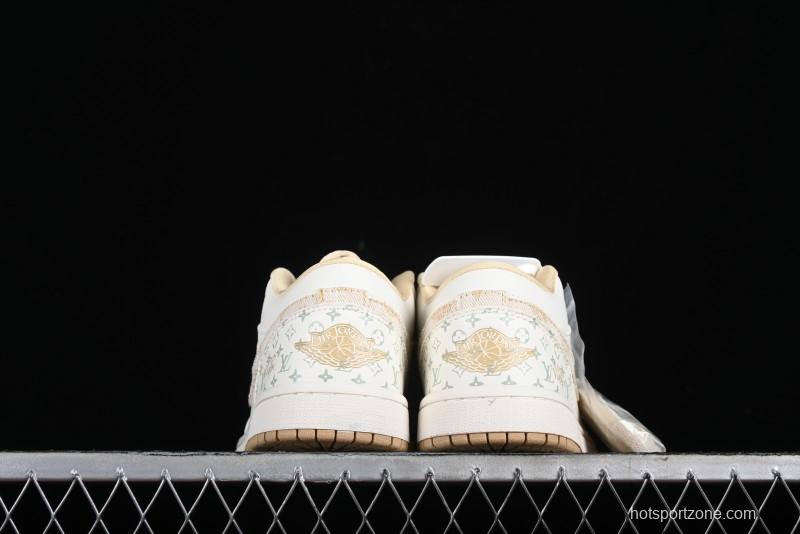 Nike Air Jordan 1 Low AJ1 Louis Vuitton Print Khaki Custom High-End Low-Top Basketball Shoes - SJ9950-004