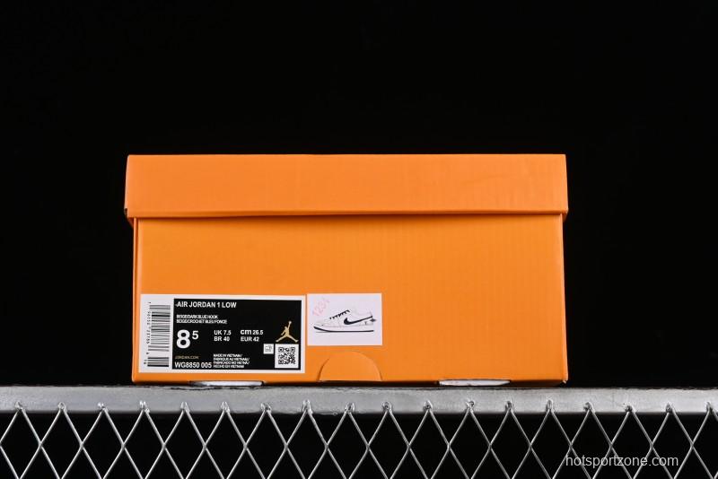 Nike Air Jordan 1 Low LV Collaboration - White with Blue Swoosh Custom Casual Sneakers - WG8850-005