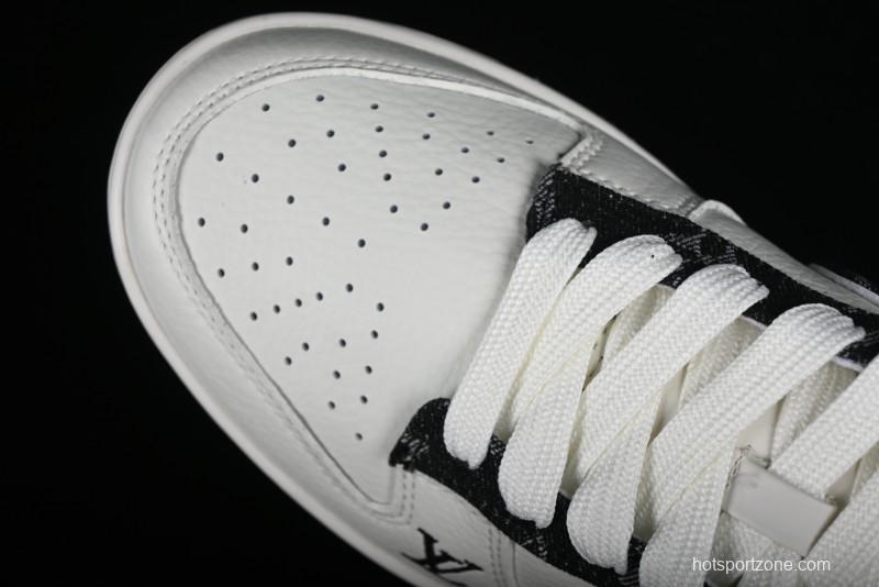 Nike SB Dunk Low LV Collaboration - Beige Black Denim Floral Anniversary High-End Custom Low-Top Casual Skate Shoes - XB3802-358