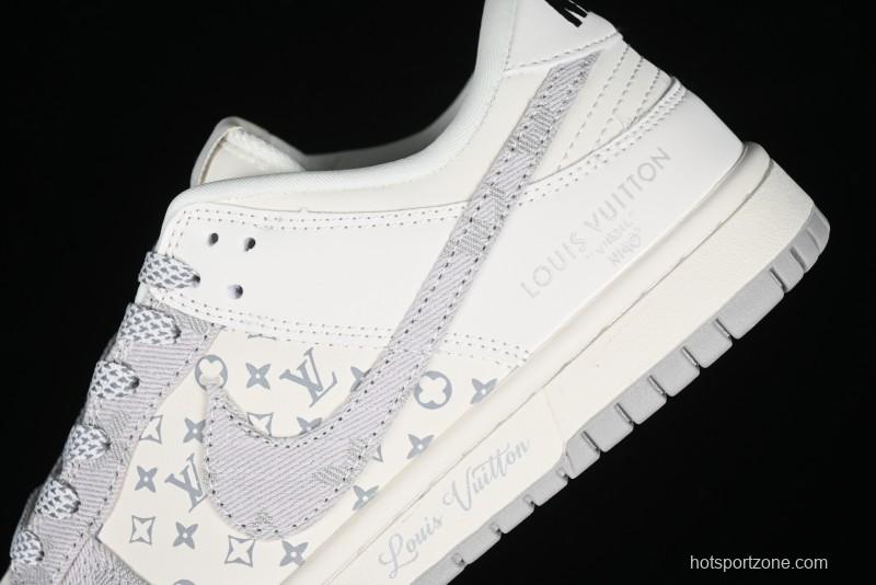 Nike SB Dunk Low LV Collaboration - Beige Denim Anniversary High-End Custom Low-Top Casual Skate Shoes - JH8310-947