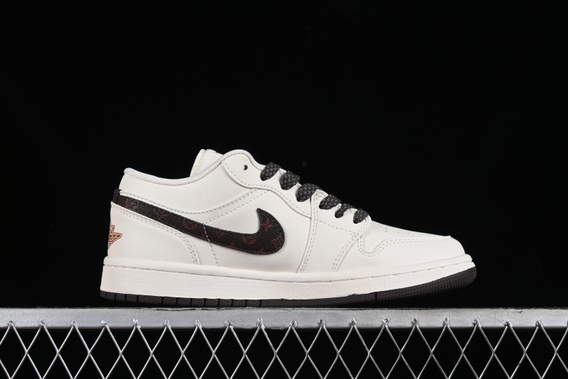 Nike Air Jordan 1 Low LV Collaboration Sneakers - Classic Monogram Swoosh in Off-White - WG8850-004