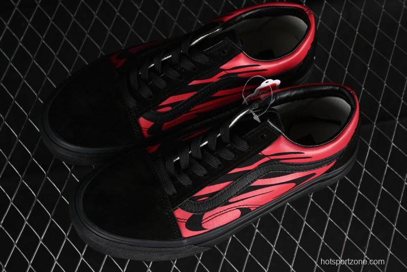 Vans Knu Skool High Street American Retro Canvas Skate Shoes in Black Red - VN0009BCRTU