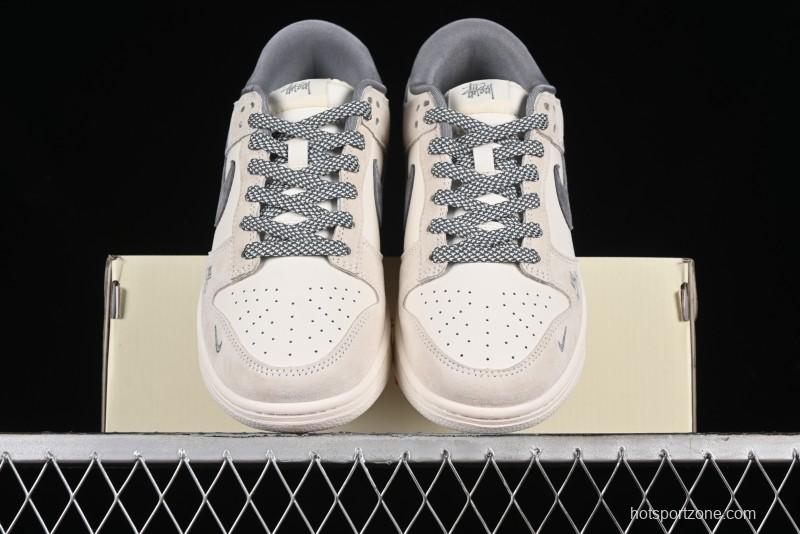 Nike SB Dunk Low x Supreme x Stussy Anniversary Customized Sneakers in Off-White Grey Check - SJ2068-272