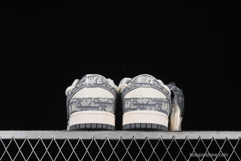 Nike SB Dunk Low Dior Collaboration - Strap Woven Grey Check Anniversary High-End Custom Low-Top Casual Sneakers - SJ2068-285