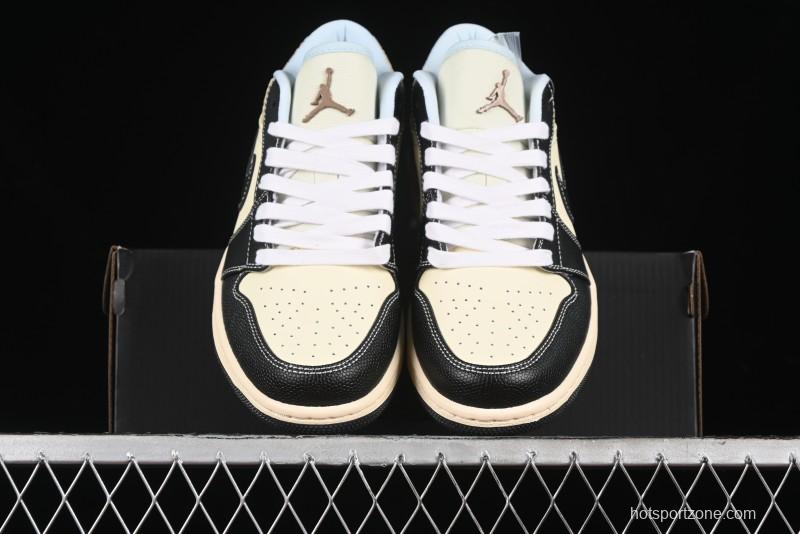 Nike Air Jordan 1 Low "Coconut Milk Black" Casual Basketball Shoes with Team Gold Accents - HQ3437-101