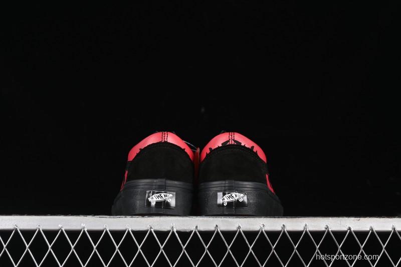 Vans Knu Skool High Street American Retro Canvas Skate Shoes in Black Red - VN0009BCRTU