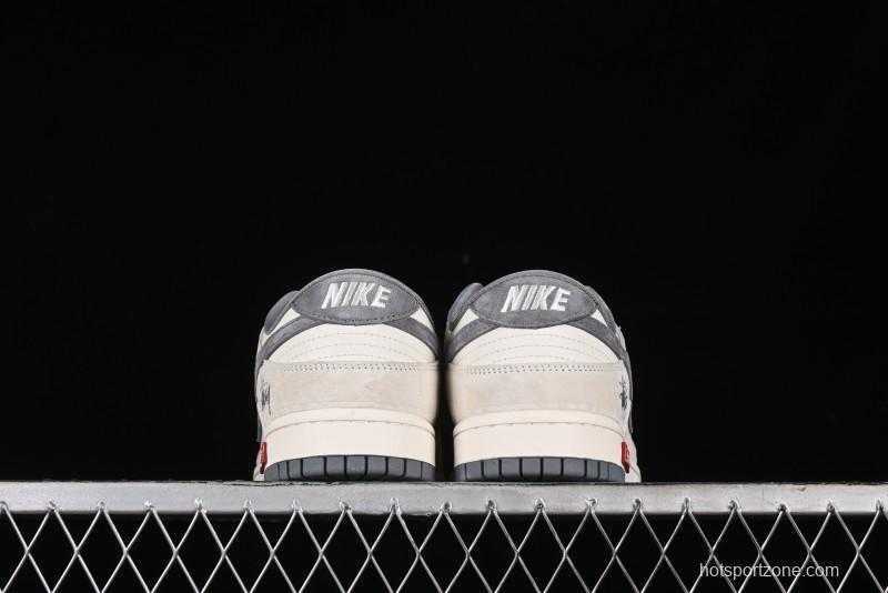 Nike SB Dunk Low x Supreme x Stussy Anniversary Customized Sneakers in Off-White Grey Check - SJ2068-272